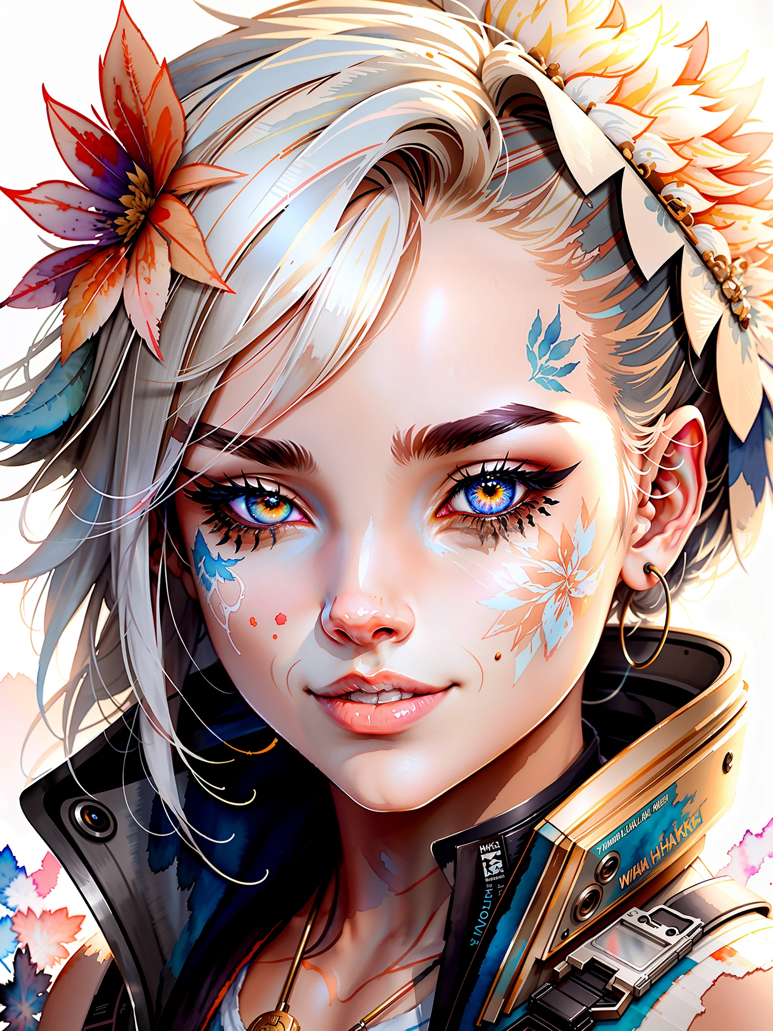 wtrcolor style, digital art of (siberian husky character), official art, front, smile, masterpiece, beautiful, ((watercolor)), face paint, paint splatter, intricate details. Very detailed, detailed eyes, [dripping:0.5], trending on Artstation, Rachel Walker
