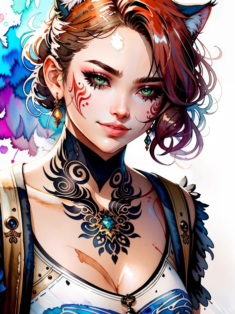 wtrcolor style, digital art of (cat character), official art, front, smile, masterpiece, beautiful, ((watercolor)), face paintin...