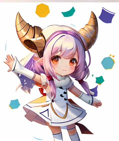 One was dressed in white，Cartoon girl with goat's horns on her head, inspired by Wuzhun Shifan, Ruan cute vtuber,  With horns, f...