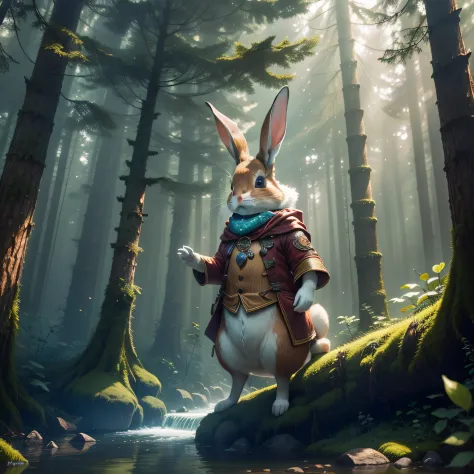 There was an enchanted forest, filled with tall trees, crystal clear streams and an incredible diversity of animals. In the heart of this forest lived Caramelo, a curious and courageous rabbit, known for his passion for adventures.
