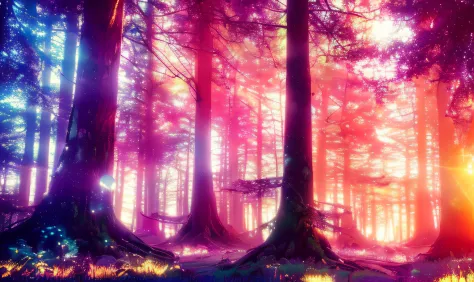 a gorgeous magical forest, sunset , spectacular, breathtaking, gorgeous, beautiful, (lndskp style) and (redshift style:1.2) and (nvinkpunk:1.2)