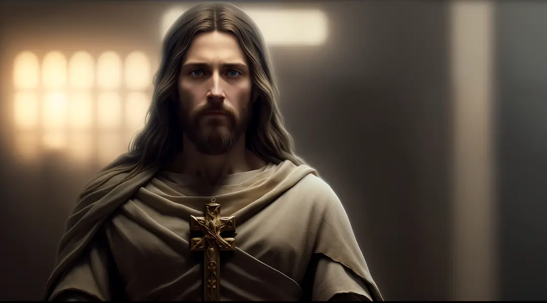 jesus christ dark photo: realistic epic, soft cinematic portrait, adobe lightroom, photographic lab, highly detailed, faded, (ne...