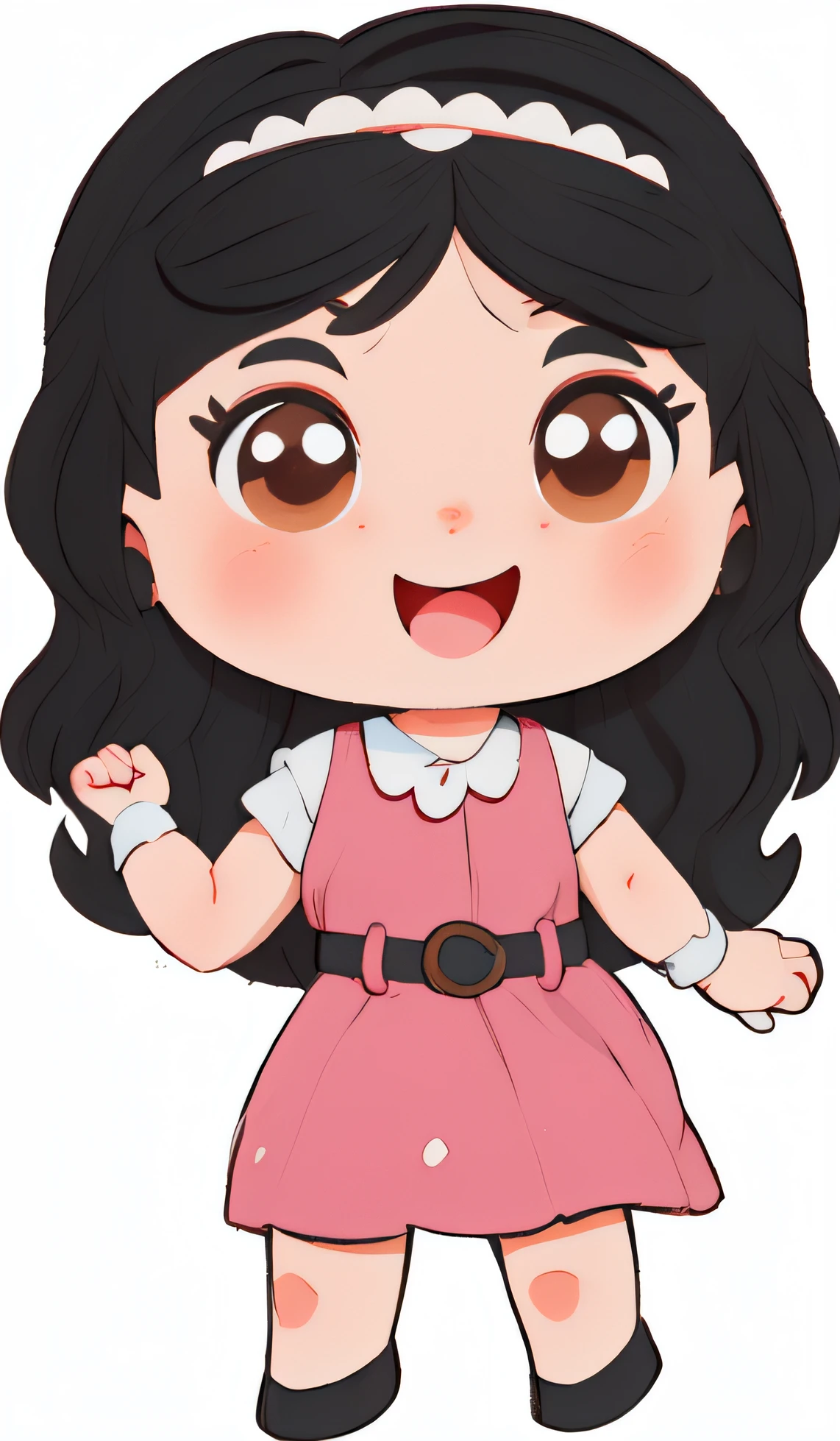 A cartoon girl in a pink dress with a white collar and black hair - SeaArt  AI