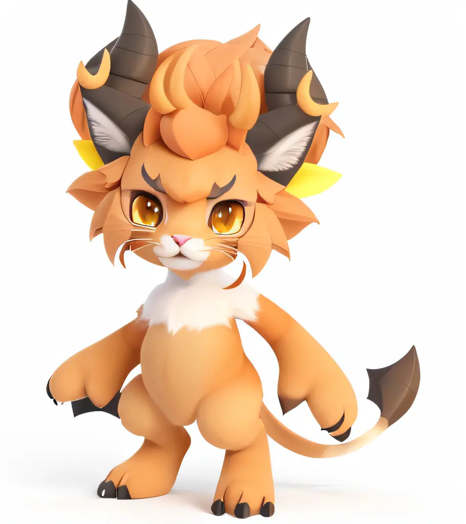 There is a cartoon cat with horns and tail, fluffy orange skin, octan render, full body portrait of a zentaur, satyr, blender eevee render, 3 d render stylized, pudica pose, lineless, one a demon-like creature, one a demon - like creature, brown tanned ski...