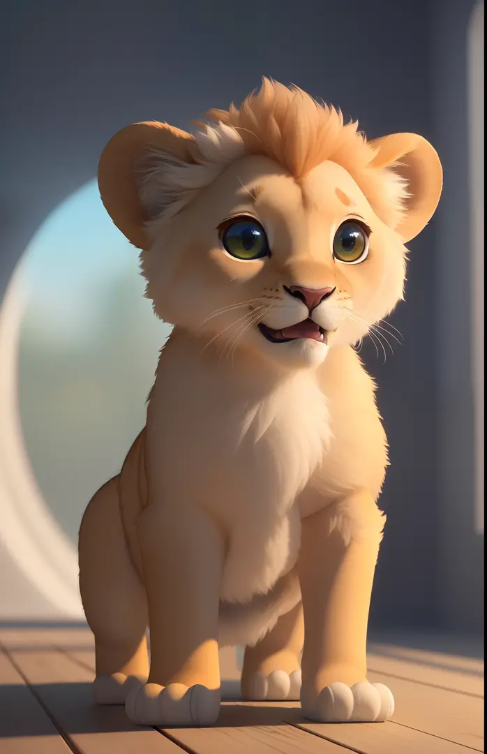 (masterpiece), (best quality), (ultra-detailed), (full body:1.2), Super cute,  Pixar, Baby lion, Big bright eyes, Fluffy, Smile, Delicate and fine, Fairy tales, Incredibly high detailed, Pixar style, Bright color palette, Natural light, Simple background w...