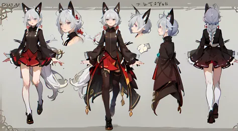 fox, red, (masterpiece), best quality, expressive eyes, perfect face, (Character Sheet:1), (multiple views), full body, long hai...