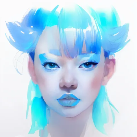 a close up of a woman with blue hair and a white dress, rossdraws pastel vibrant, rossdraws portrait, rossdraws 1. 0, rossdraws ...
