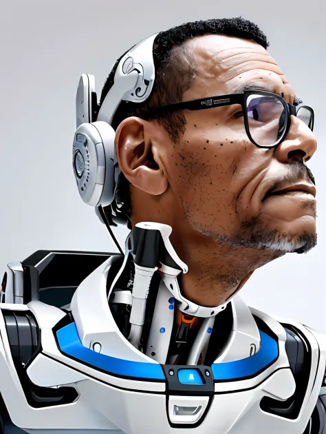 guttonerdjul23, um cyborg totwlmente tecnologico, fios no lugar de vasos sanguineos, implantes roboticos no rosto, olho bionico,...