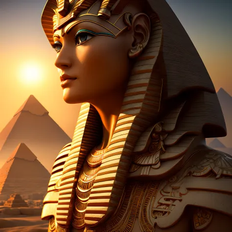 Egyptian goddess, forma natural, muito detalhada, rosto intrincadamente bonito e poderoso, Epic image, Pyramids at night, luz natural, 8k, hdr,