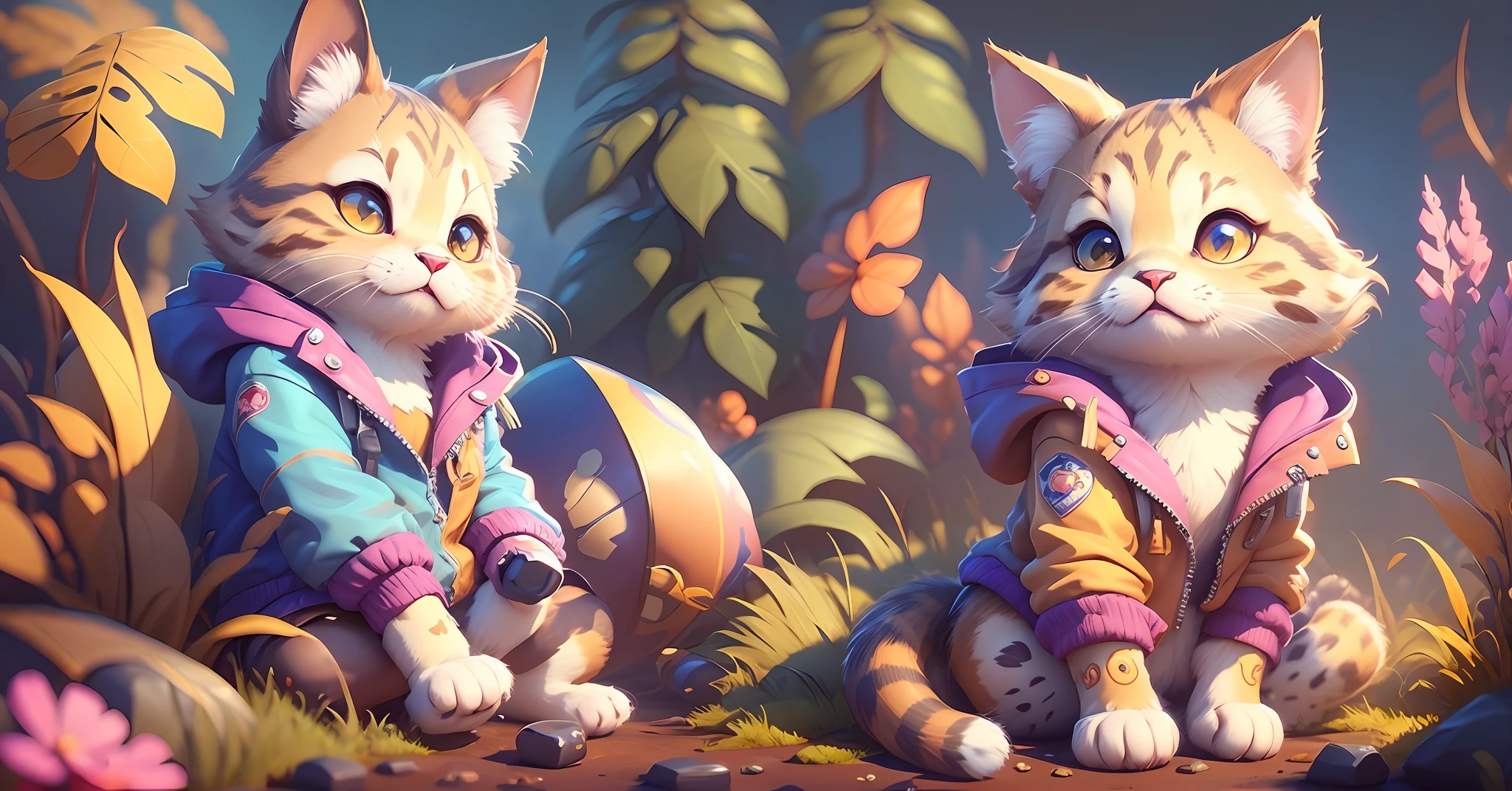 There is a cat who is wearing a pink jacket and sitting, painting digital adorable, arte digital detalhada bonito, pintura digital altamente detalhada, ultra realistic 3d illustration, ultra realistic illustration, pintura digital altamente detalhada, Gato Anime Realista, realistic illustration, stunning digital illustration, ultrarealistic illustration, hyperrealistic illustration, hiper detalhado e realista, arte digital altamente detalhada, manchado ultra realista