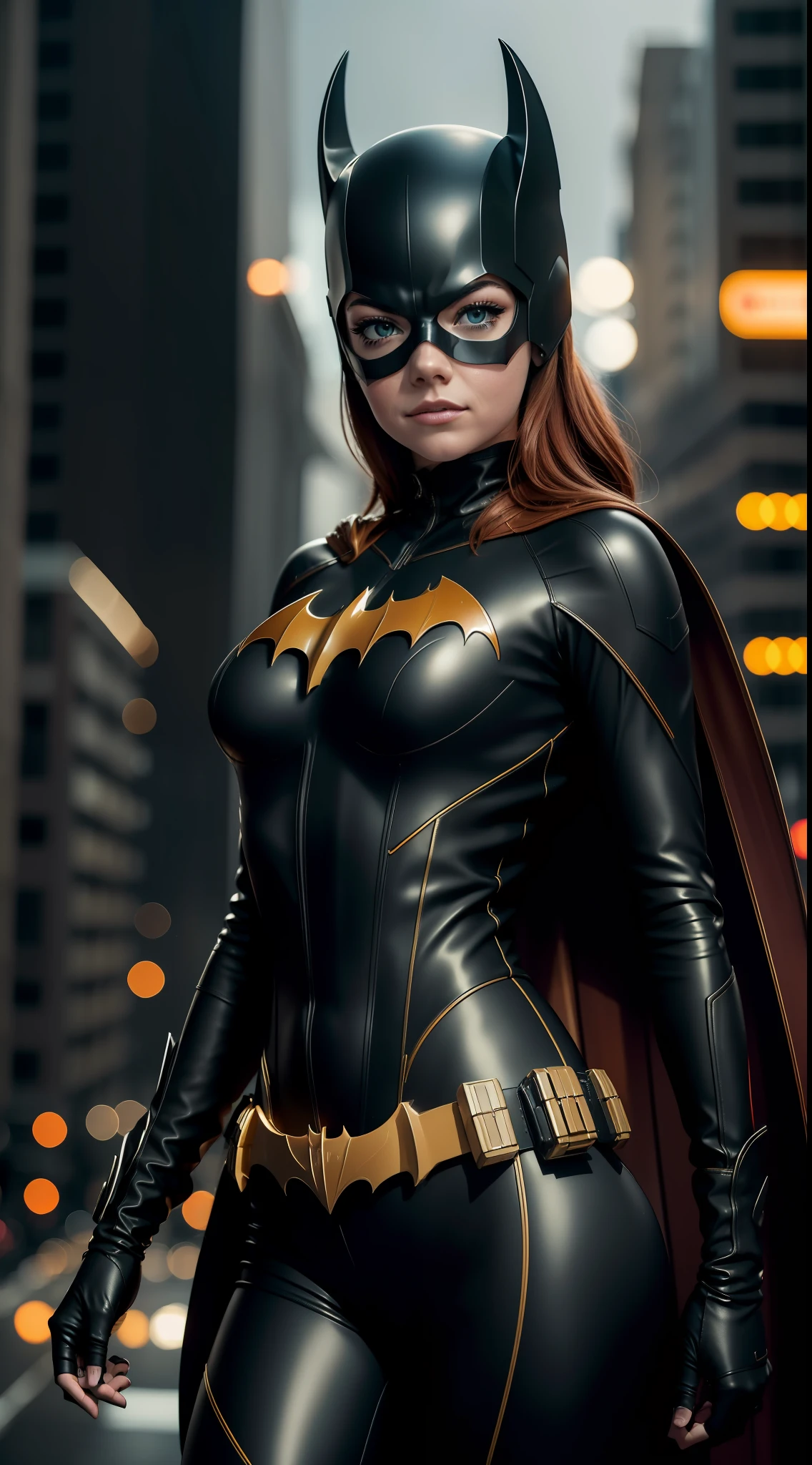 A woman in a batman costume standing on a city street - SeaArt AI