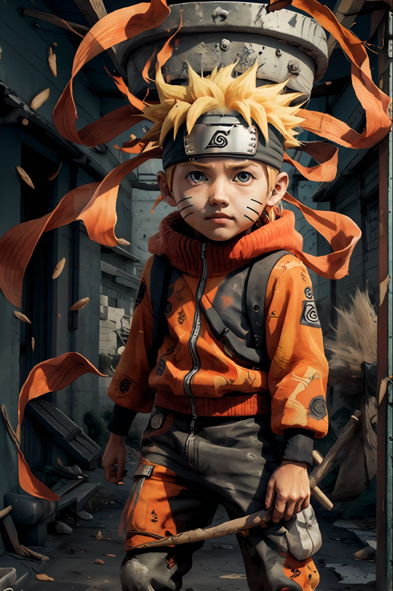 Naruto,1boy, black_background, fire, 9 fox tails,