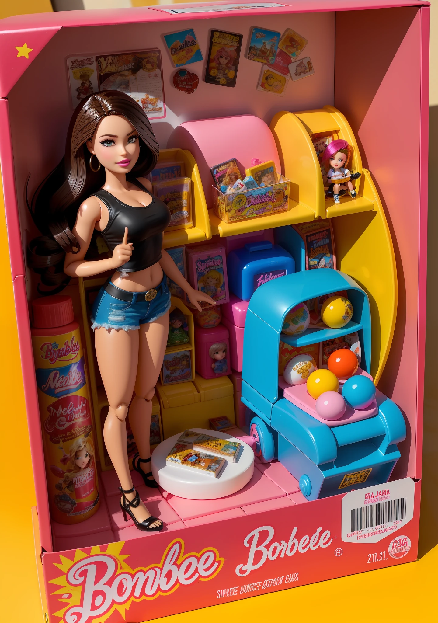 Muñeca Barbie en una caja con una cocina de juguete y un fregadero de  juguete. - SeaArt AI