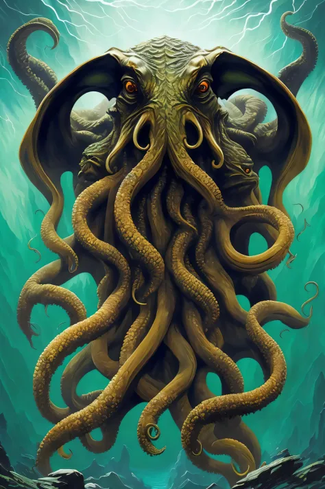 high quality, masterpiece, Cthulhu,
((giant)), monster,