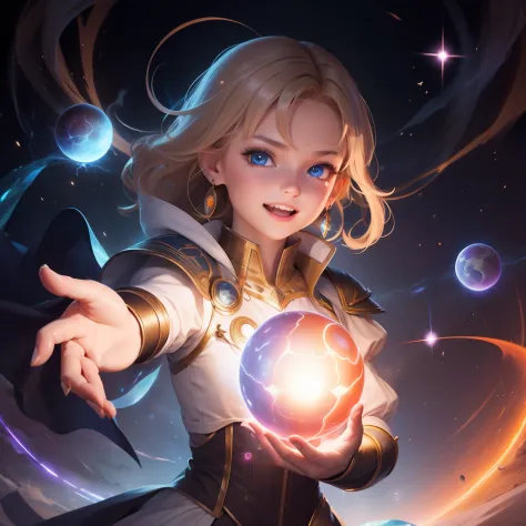 a good painting of a girl holding a glowing orb in her hands with a glowing orb in her hand, and a glowing orb in her hand, 1boy...
