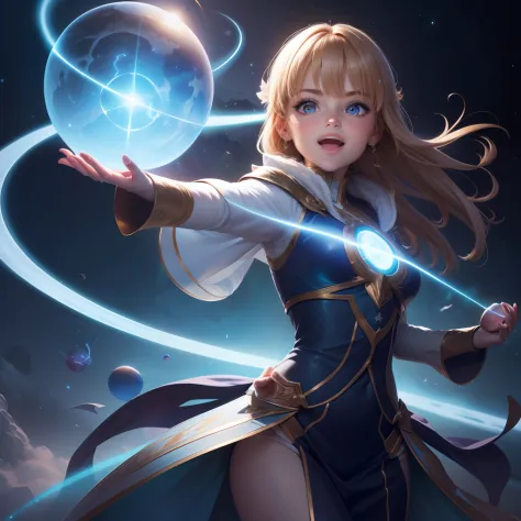 a good painting of a girl holding a glowing orb in her hands with a glowing orb in her hand, and a glowing orb in her hand, 1boy...