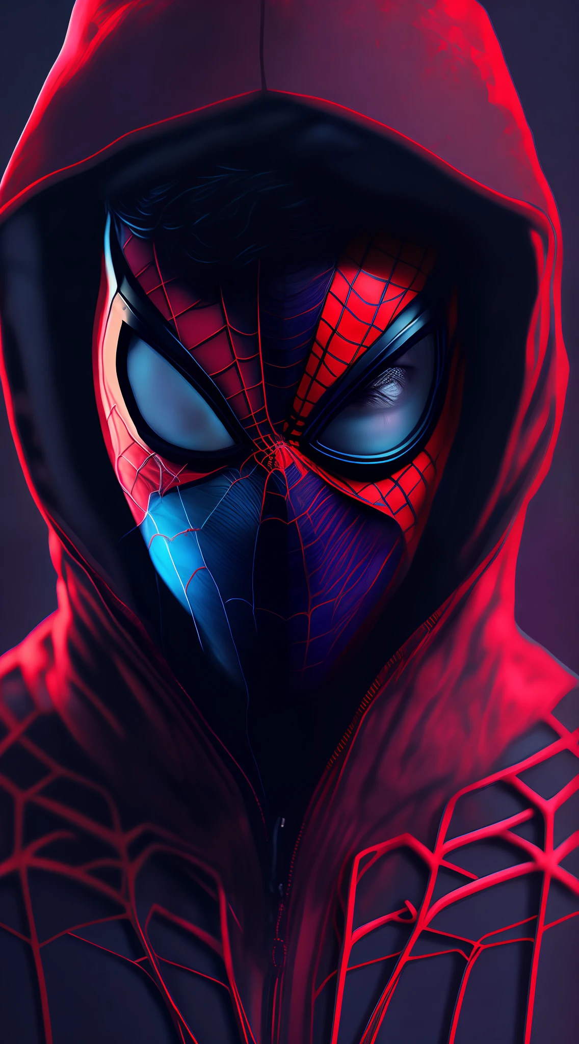 Spider - man in a red hoodie with a black hoodie - SeaArt AI