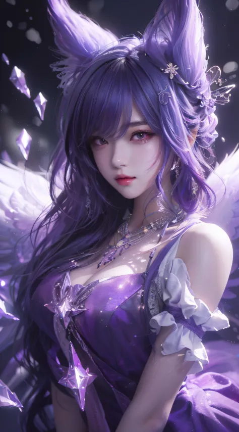 Anime girl with purple hair and purple wings purple dress, Extremely detailed Artgerm, 8K high quality detailed art, Detailed digital anime art, Anime fantasy artwork, by Yang J, style of anime4 K, Anime fantasy illustration, Art germ on ArtStation Pixiv, ...