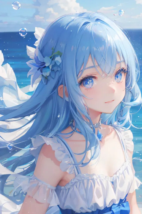 Cornflower, art by Dreamers
(A petite girl with beautiful eyes.) Beautiful light blue hair, light blue monochromatic dress, upper body, depth of field in the photo is perfect, lens flare added a nice touch. The fine features of his face really stood out, a...