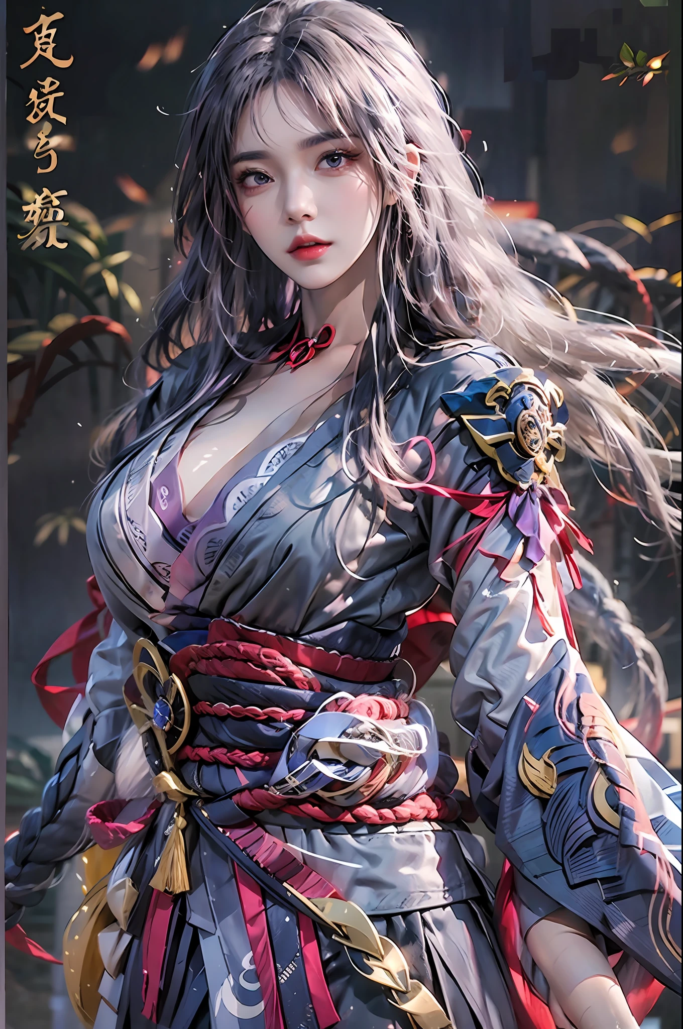Fotorrealista, alta resolución, 1 chica, caderas arriba, pelo largo, ojos bonitos, mama normal, disfraz de shogun raiden