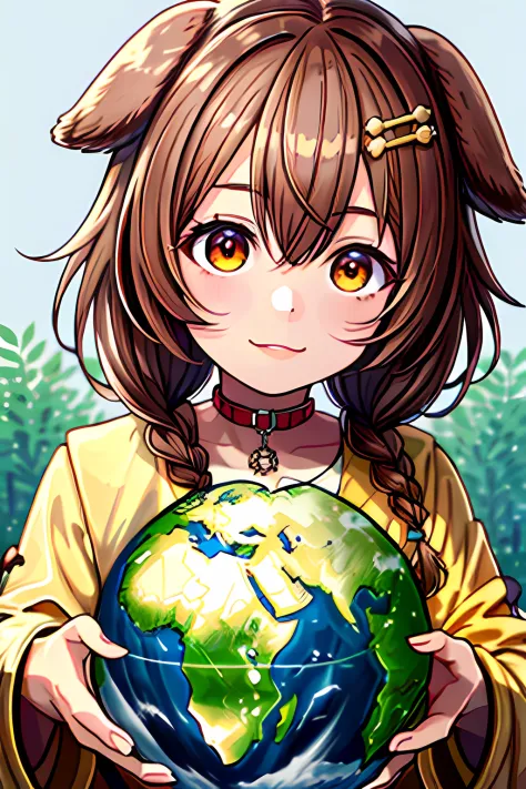 Korone holding the earth in Universe,((masterpiece)),(best quality:1.6),high res:1.4),8k,2d,high resolution,sharped image, high ...