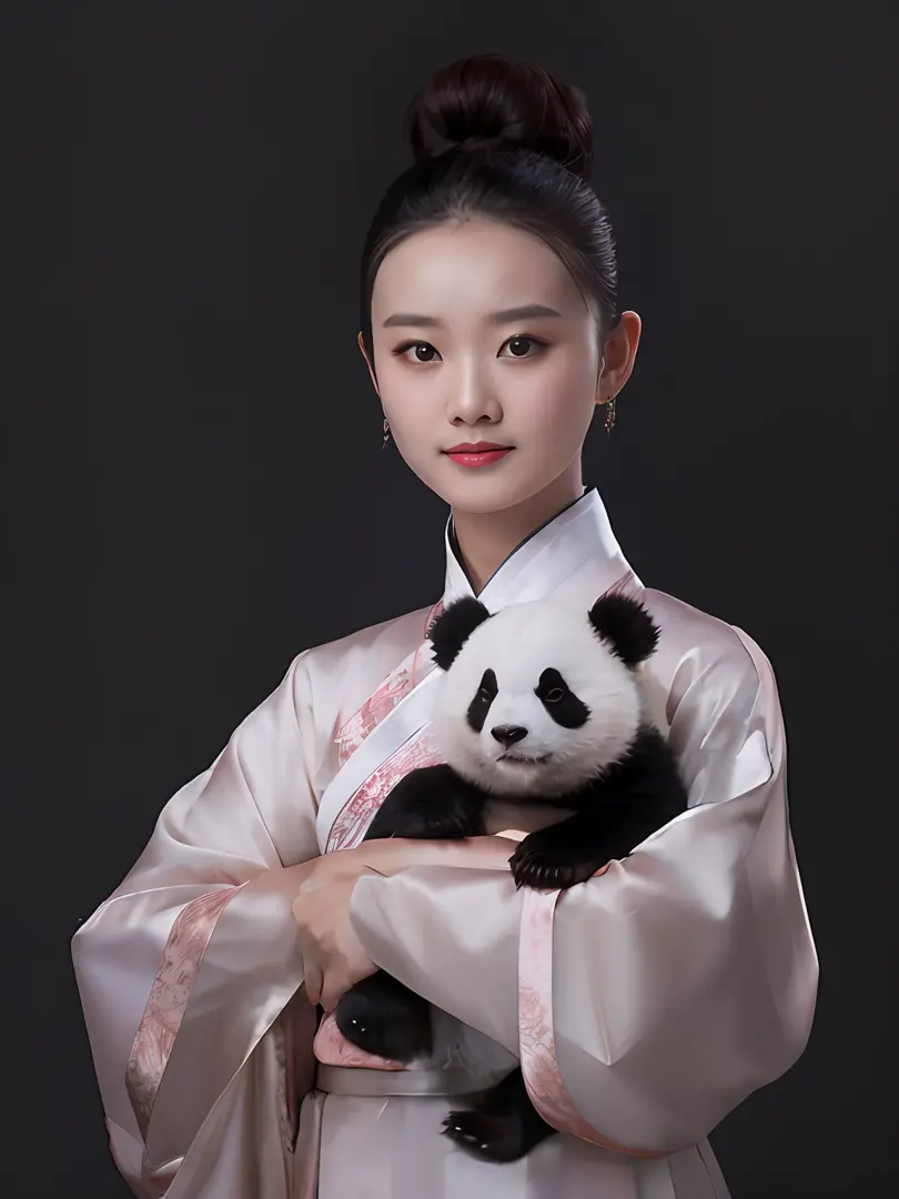 araki woman in kimono holding a panda bear, palace ， a girl in hanfu, with acient chinese clothes, white hanfu, hanfu, inspired ...