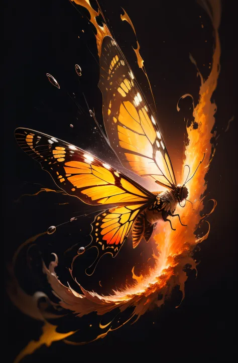Light butterfly machine，Burning flame，super high-quality model, Ethereal background, Abstract beauty, Explosive volume, oil painted, Heavy strokes, paint drips