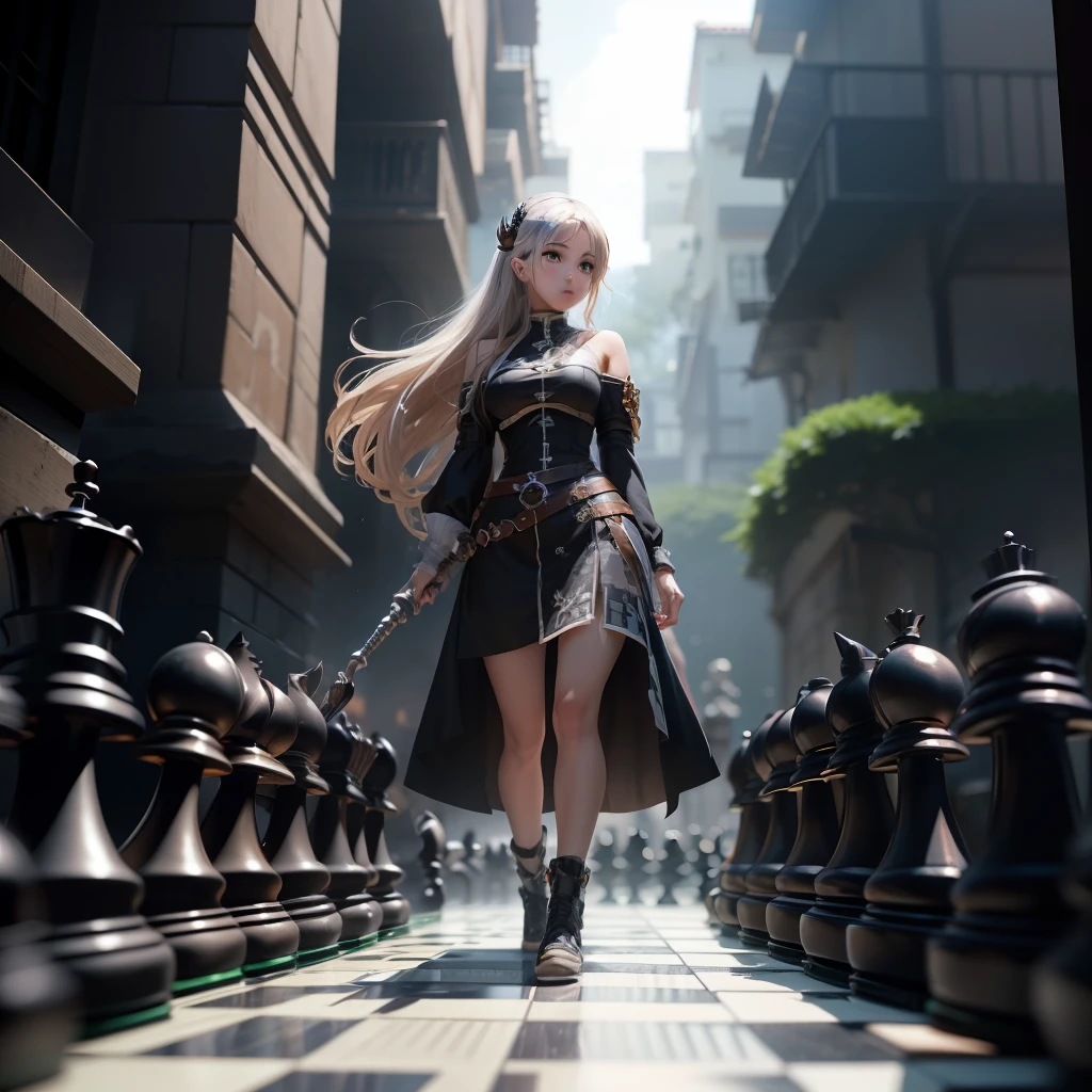 --2d anime --Anime --Primeiro trabalho --anime premiado, --Garota elfa (((--Heterocromia))) --Cabelos longos brancos --Pose sedutora --Peitos pequenos --Bunda pequena --Estilo "mudar" (((--jogo de xadrez ambulante cheio de peças))) --roupa rainha do xadrez branca --solo,Sem humanos,Sem humanos, --Arte digital detalhada --8K de alta qualidade --Artgerm detalhado --Perfeição estética --Detalhes intrincados --Iluminação cinematográfica --Destaque de iluminação --SSAA --Renderização suave --Sem ruído --Cenário dinâmico de jogo de xadrez gigante estilo fantasia --Estilo Rudeus.