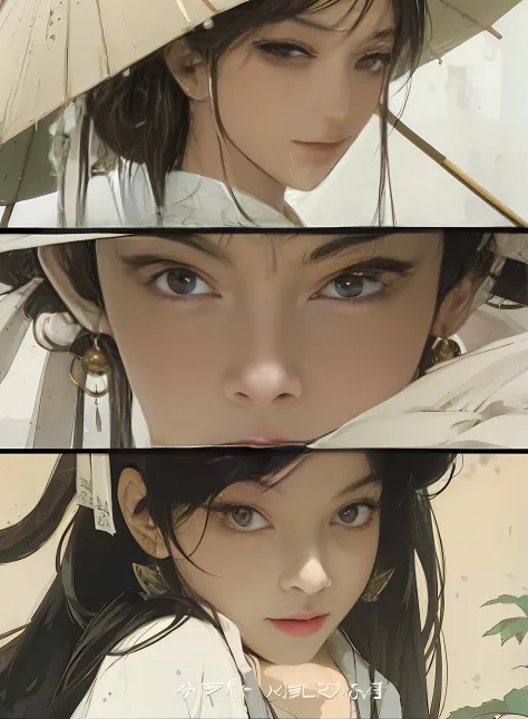 there are two pictures of a woman with an umbrella and a cat, artwork in the style of guweiz, guweiz, beautiful character painting, guweiz on artstation pixiv, guweiz on pixiv artstation, stunning anime face portrait, beautiful digital artwork, wlop rossdr...