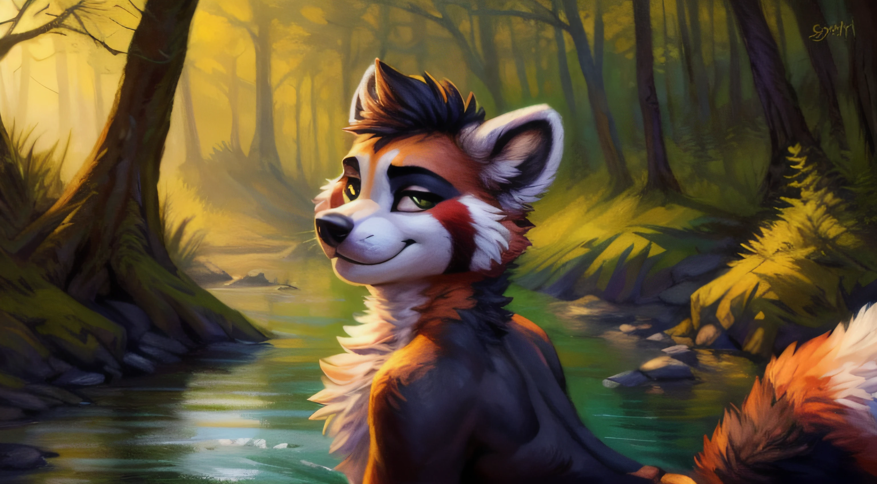 subido a e621, (por kenket, por Ross Tran, por Ruan Jia, por Foxovh) de un red-panda taur macho de ojos azules, ((colores naturales)), Fursona, (((mostrando el trasero con cola en alto))) Looking at the camera with a mischievous look, Open Invitation, mirada picara, (In the middle of a forest with a river in the background), (detailed lighting), (cinematography lighting), [luz ambiental detallada], [Enfoque genital], peludo, ((sombra de medio cuerpo)), [luz ambiental en el vientre], [proporciones realistas], [explicit content], [foco nítido], (contenido cuestionable), (sombreado), ((obra maestra)), pene largo y grueso, pene erecto