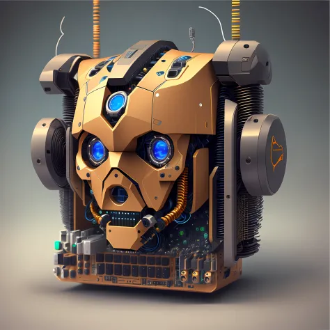 A male robot head contains a BIOS and processor interface, a detailed side view, rosto  tem ser em formato de desenho e/ou vetor, para uma logomarca de uma empresa  que trabalha com tecnologia. --auto