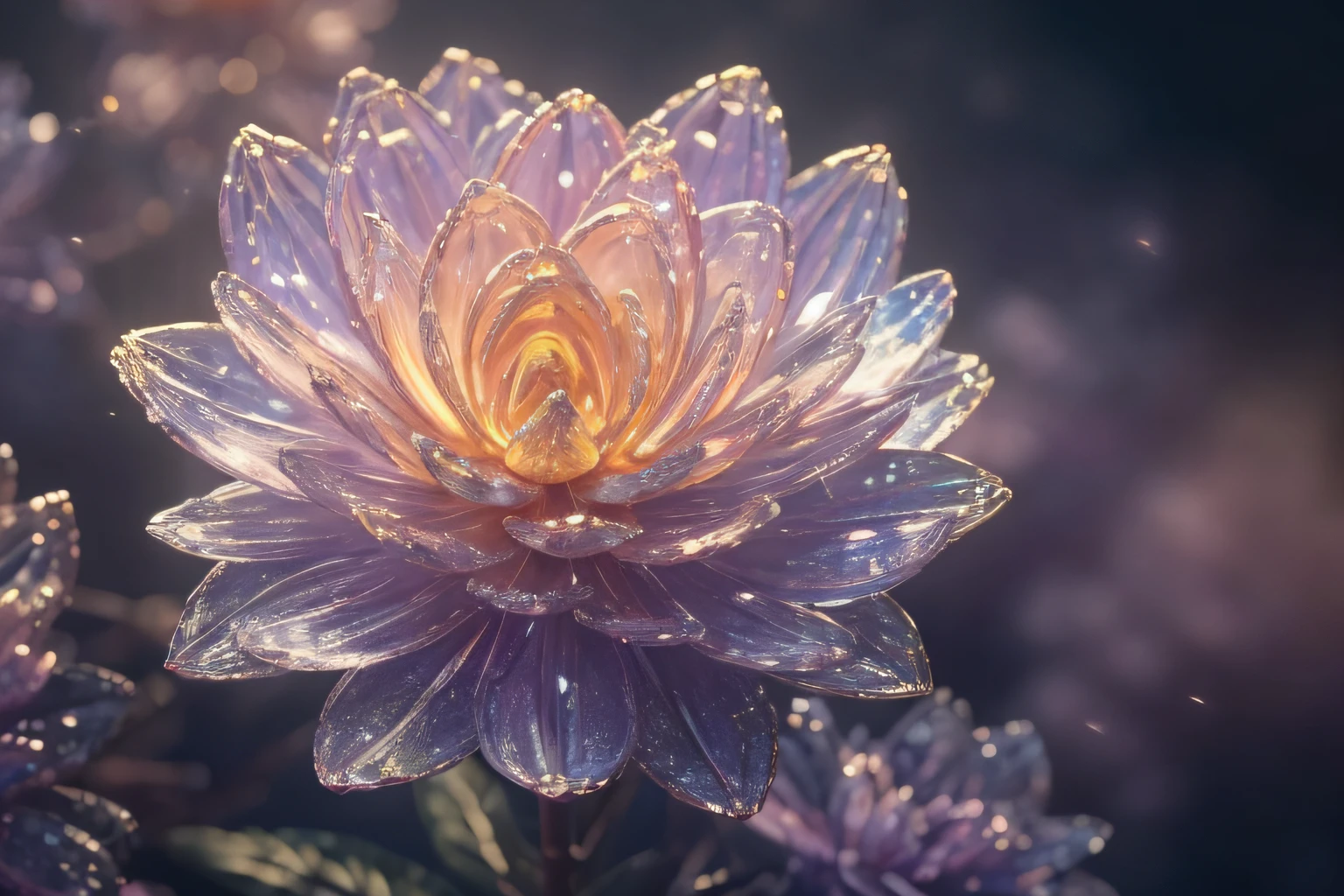 crystal blossom flower,
fantasy, galaxy, transparent, 
shimmering, sparkling, splendid, colorful, 
magical photography, dramatic lighting, photo realism, ultra-detailed, 4k, Depth of field, High-resolution