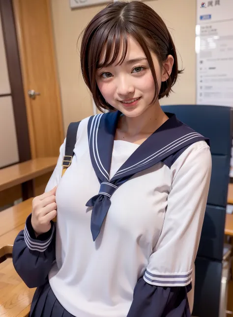 School Sailor Uniform、shortsleeves、Too huge breasts
