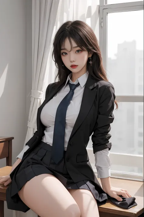 a korean girl walking in the school, school, a white wall, a grey table, sexy poses,
(((masterpiece))), ((best quality)), ((intr...