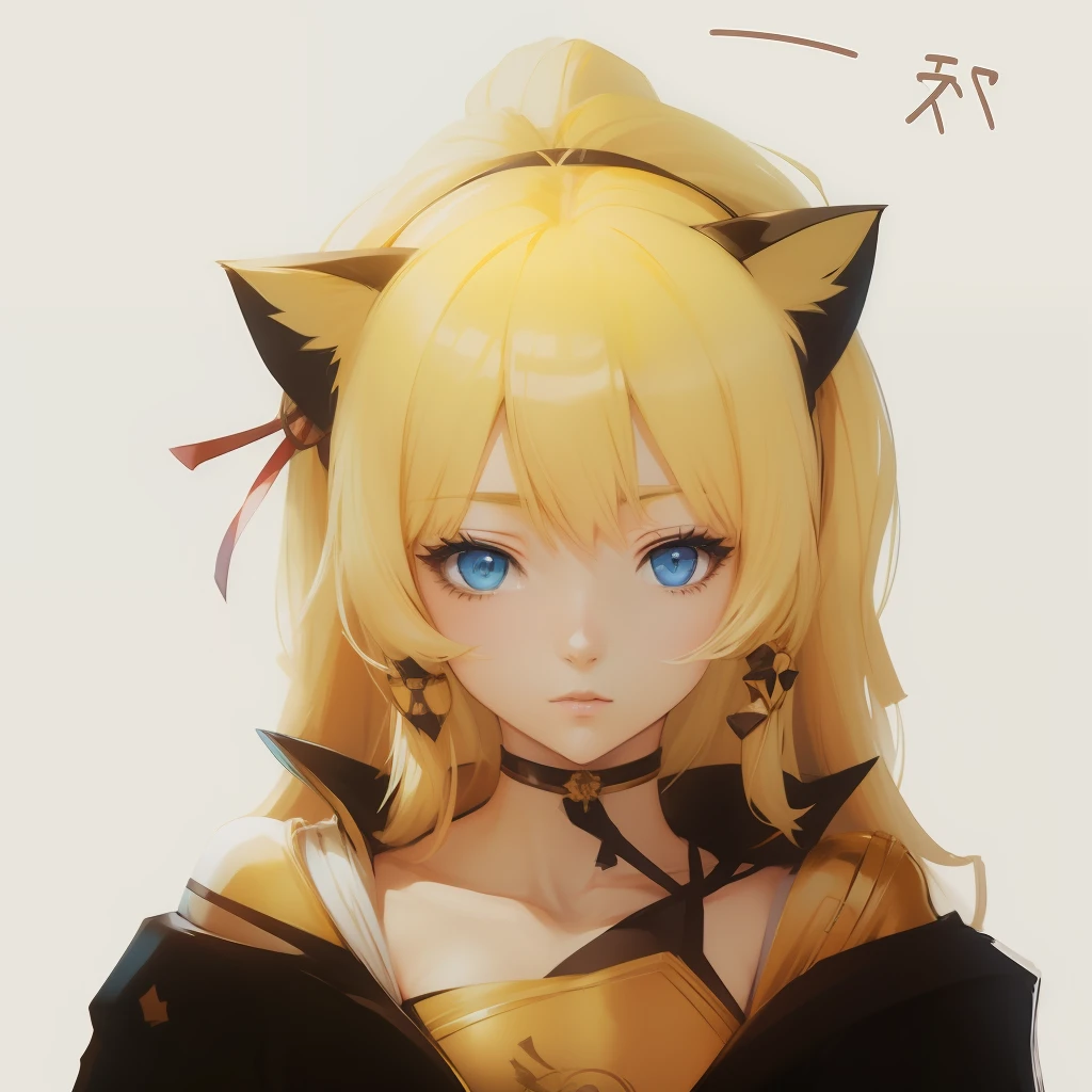 Anime character with long blonde hair and cat ears, anime moe art style, anime big breast ， drawn in anime painter studio, Anime style portrait, anime style like fate，k hd，quadratic element，Light blue eyes，