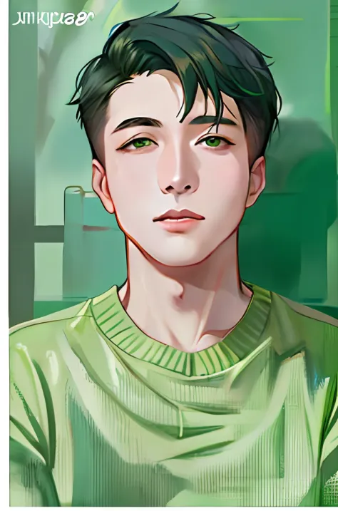Close-up of a person in a green sweater and hairstyle, ruan jia beautiful!, yanjun cheng, jung jaehyun, By Ni Tian, inspired by ...