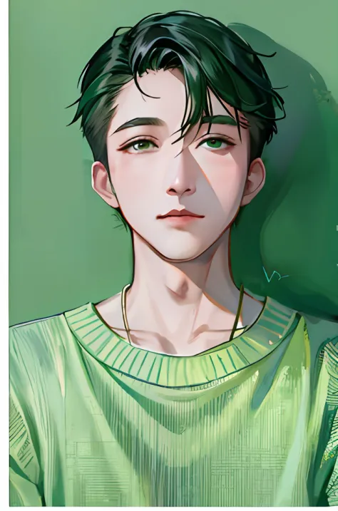 Close-up of a person in a green sweater and hairstyle, ruan jia beautiful!, yanjun cheng, jung jaehyun, By Ni Tian, inspired by ...