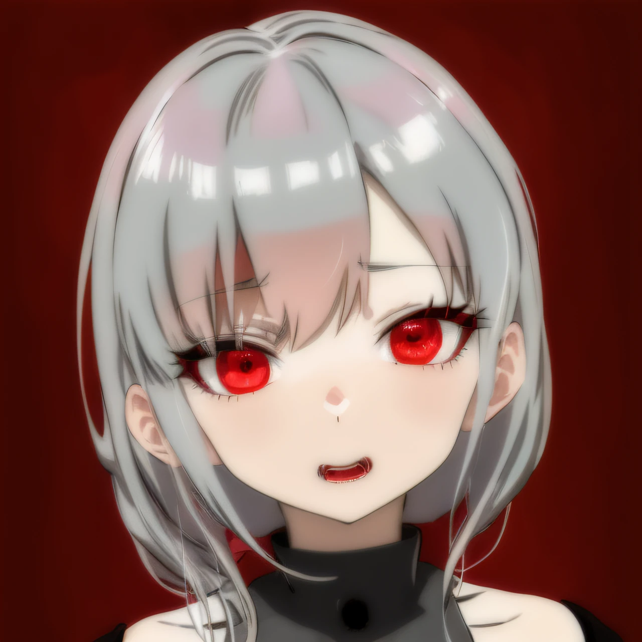 Anime girl with red eyes and horns in black dress, gapmoe Yandere, gapmoe Yandere grimdark, with glowing red eyes, portrait gapmoe yandere grimdark, with red glowing eyes, Yandere, anime moe art style, red eyes glowing, Glowing red eyes, shikamimi, with red eyes, luminous red eyes, in an anime style