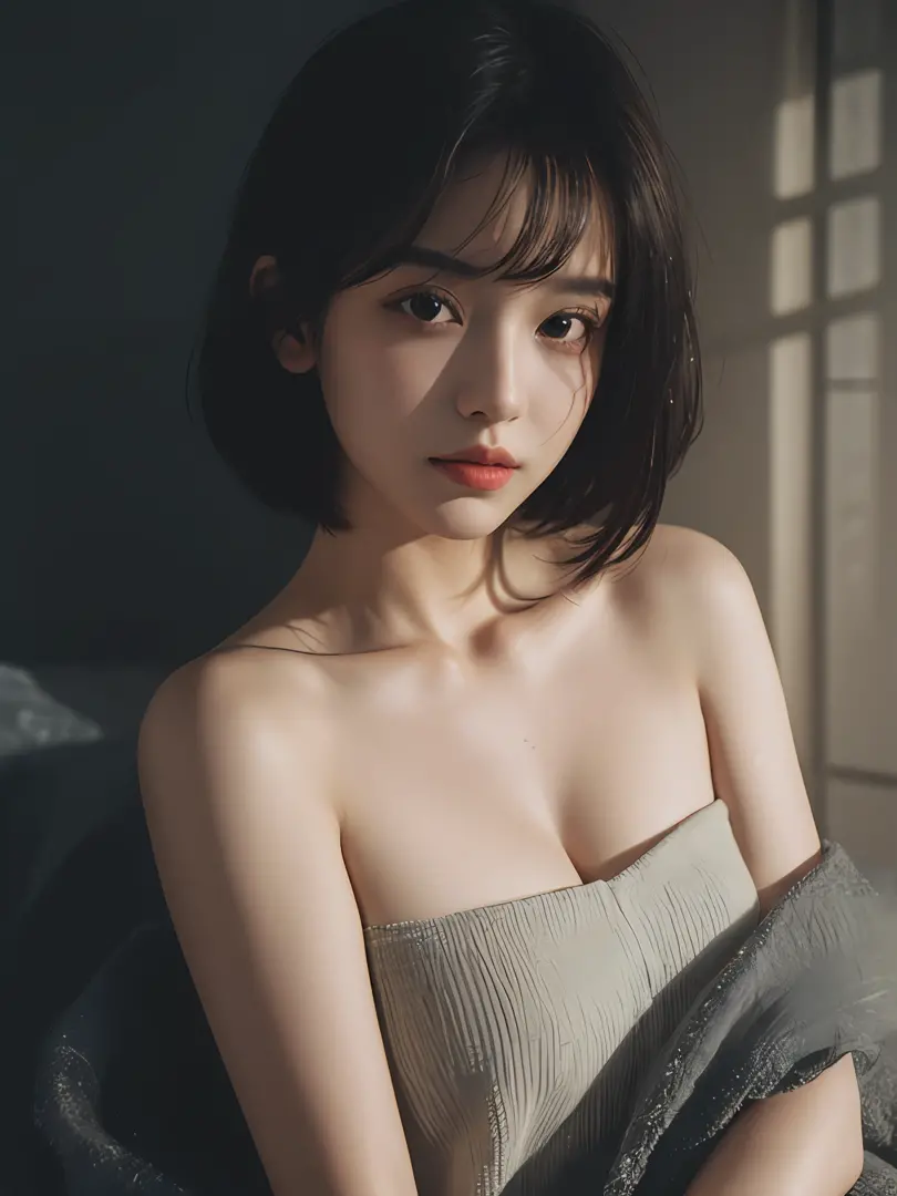 Best quality, masterpiece, ultra high res, (photorealistic:1.5), raw photo, 1girl, offshoulder, in the dark, deep shadow, low ke...
