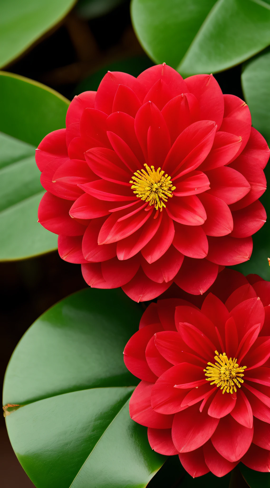 Blooming red camellia, dewdrops, close-up shot, background Suzhou garden, ultra HD, ultra-real, photorealistic effects, masterpiece