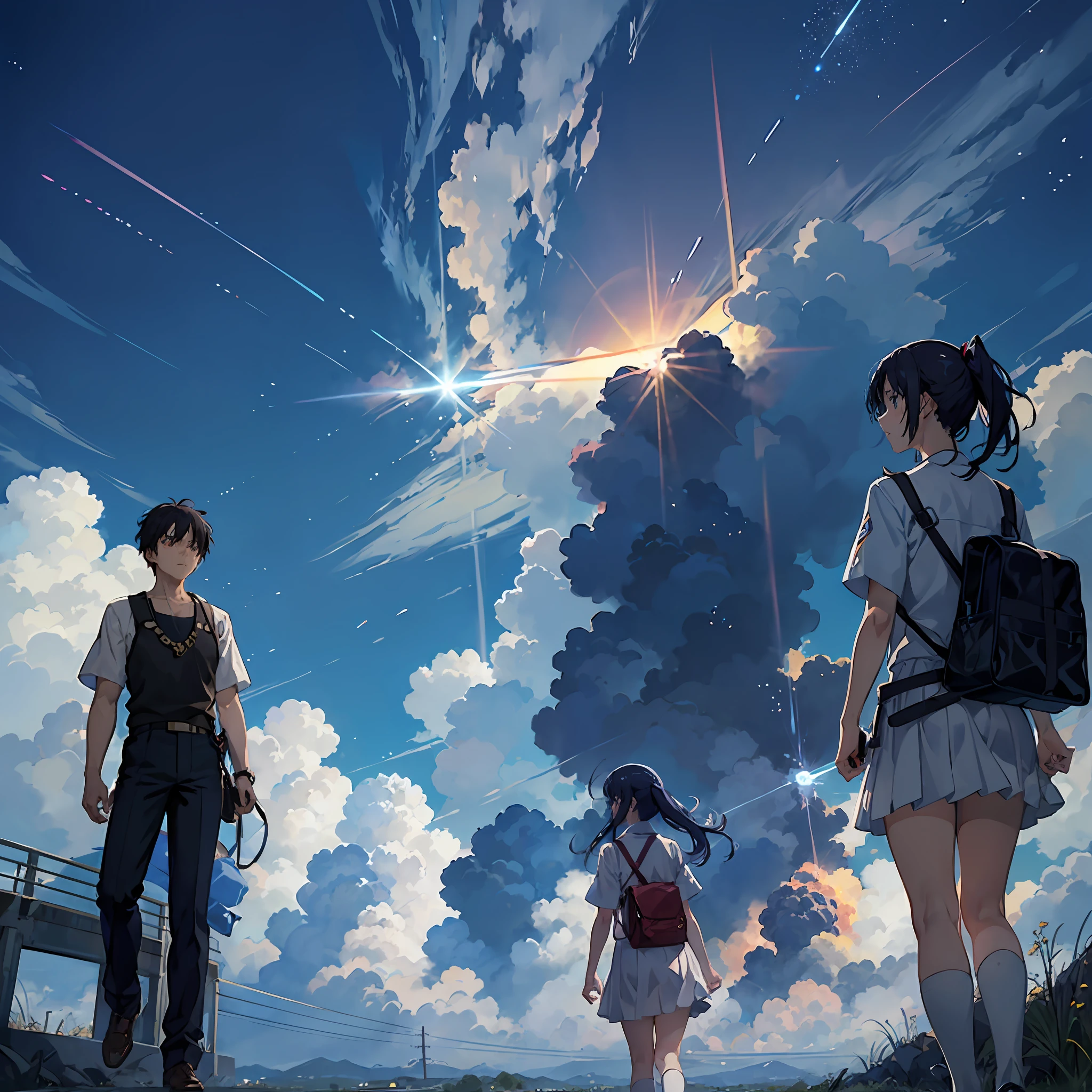 Anime anime girls standing in front of a sky with a shooting star - SeaArt  AI