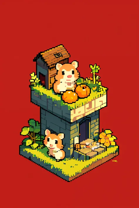 pix， pixelart， 1 hamster，1 orange， ssmile，The background is random