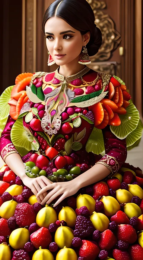 A woman in a fruit dress , insanely details, Intricate details, ultra - detailed,