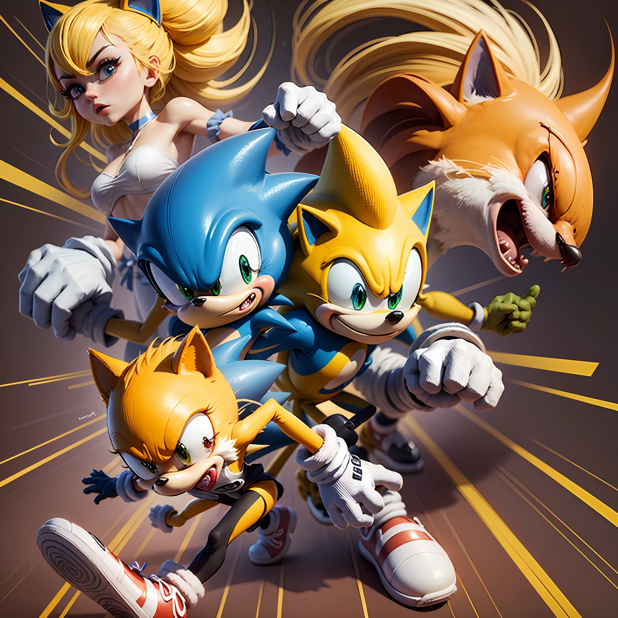 Sonic the Hedge y sus amigos corren juntos en una caricatura - SeaArt AI