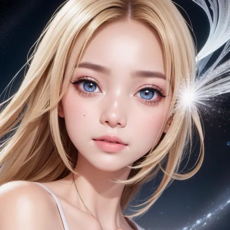 (Best Quality:1.5), (Exquisite CG), (High resolution:1.5)、The face is protruding from the photo、Golden Eyes、lipgloss、Eye Gloss、a smile、round and large eyes、The photo is、Only very beautiful eyes are taken in close-ups.。Her eyes are charming.、Has magical pow...