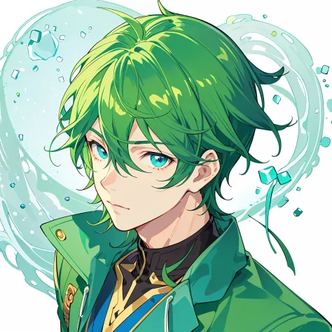 anime - a stylish image of a man with green hair and a green jacket, fukaya yuichiro, beautiful androgynous prince, shigenori so...