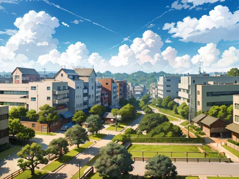 There is a picture of the city with a lot of buildings, cafe, realistic anime 3 d style, anime style cityscape, style of makoto shinkai, Beautiful anime scenery, in the style of makoto shinkai, Anime scenery, anime scenery concept art, Anime landscapes, hd...