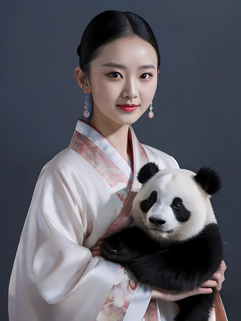 araki woman in kimono holding a panda bear, palace ， a girl in hanfu, with acient chinese clothes, white hanfu, hanfu, inspired ...