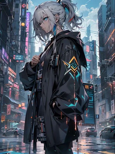 cyber punk perssonage ,A male，fansty world，tokyo background，Clean ...