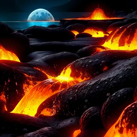 (moon),panorama,(eruption),lava,magma,Splash,(explosion),underwater
